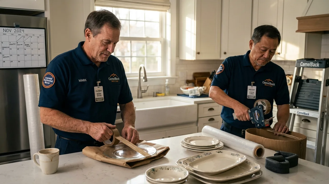 Professional crew packing kitchen dishware in Bellville, TX
